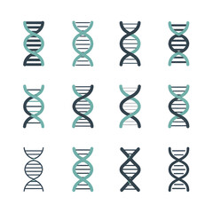 DNA and molecular icon set &mdash; 20 teal science icons featuring DNA helix, molecular bonds and genetic symbols for biotech, healthcare, research and STEM graphics