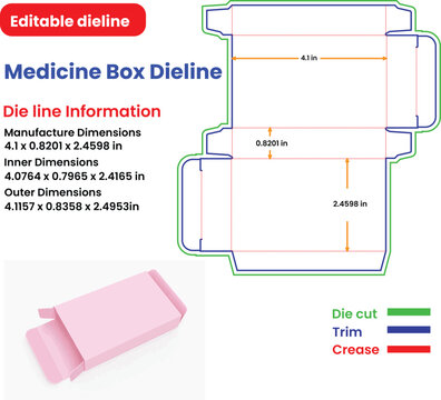 Medicine Box Dieline Template With Dimensions And Color Key packaging die cut