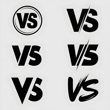 VS logo mark variations &mdash; four bold black &ldquo;VS&rdquo; versus logo styles with circular, slashed and brushstroke treatments for sports, competitions, matchups and branding

