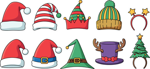 Hat set with Christmas designs including Santa elf and reindeer styles © Ahmed Sahid