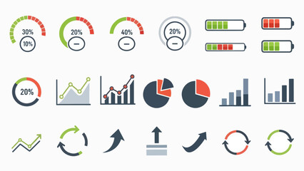 A collection of modern infographic icons and graphs in a flat vector design style
