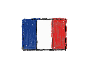 Hand Drawn Textured Sketch of the Flag of France, Crayon or Pencil Style Illustration