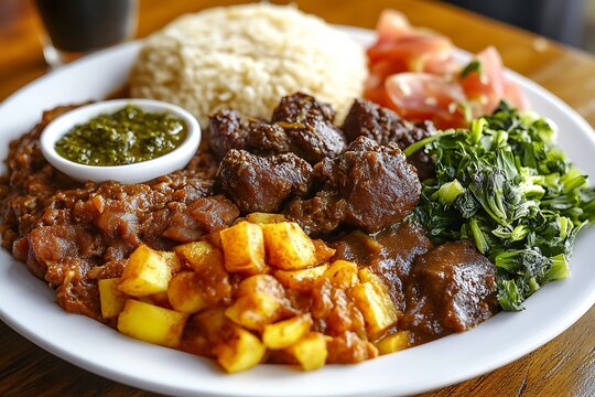 Delicious Zimbabwean sadza plate with tender beef and vegetables