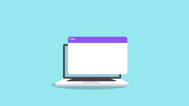 Minimal laptop illustration with a browser window featuring a colored header bar, representing web interface, UI layout, and application mockup. Clean flat design suitable for apps and technology visu