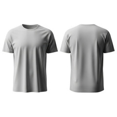 T-shirt blank grey front and back mockup isolated on transparent background