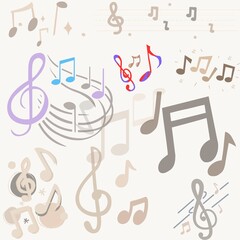 Multi Colored sign music notes. Background out of music notes and signs in different colors. Illustration music wallpaper, wall art, design, interior, interior design, decoration, demotive elements an