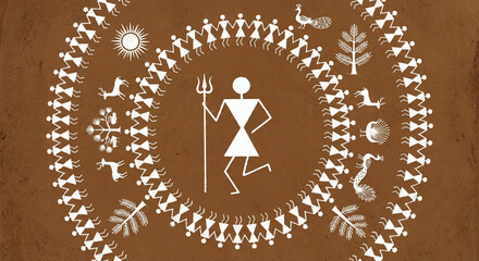 Lord Shiva in Warli Tribal Folk Art Style