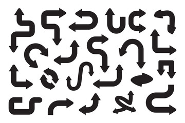 Fototapeta premium Various black arrow icons and different shapes set on white background vector illustration