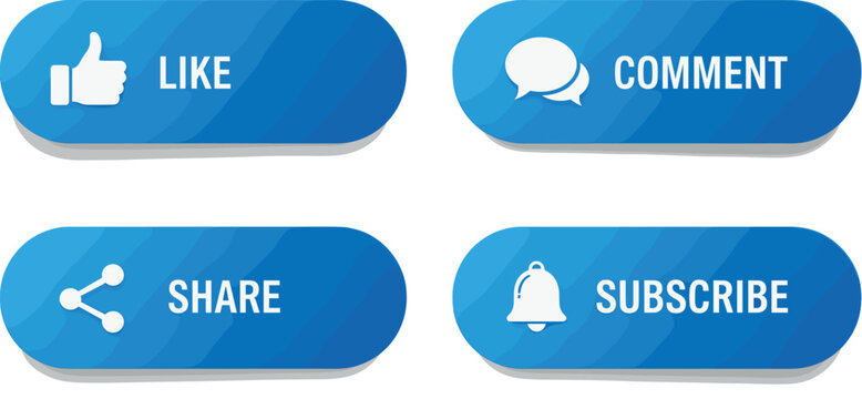 Social media button set for like comment share and subscribe