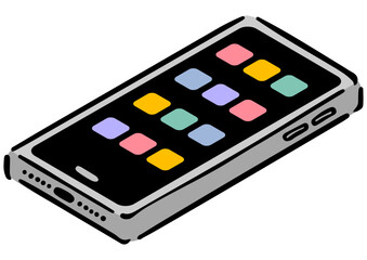 アイソメトリック図法のスマートフォン。手描きのアイソメ。