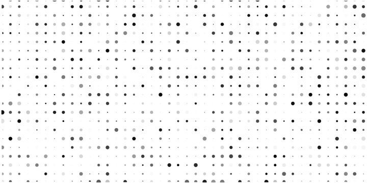 Monochrome Halftone Pattern. Abstract Texture with Different Sizes Black Dots on White Fond for Print, Paper, Card. Trendy Digital Black and White Background. Vector Texture.