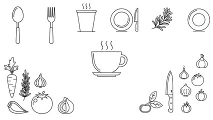 Crossed spoon and fork icon for restaurant menu, food service, minimalist line art