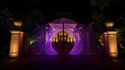 Illuminated archway at night