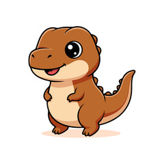 Obraz premium Cute baby dinosaur cartoon standing smiling with big eyes, friendly prehistoric character design