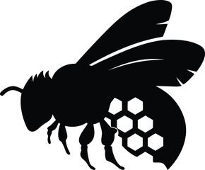 Stylized Silhouette of a Flying Honey Bee with Visible Honeycomb Structure on its Body