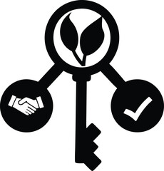 Sustainable Business Key with Handshake and Checkmark for Partnership Success