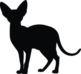 Sphynx Cat Silhouette Standing with Head Turned Slightly and Tail Up
