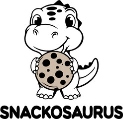 Cute vector illustration of a smiling dinosaur holding a cookie. Fun cartoon design perfect for kids apparel, stickers, posters, nursery decor and playful branding.