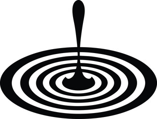 Striking black silhouette of a single water droplet hitting a surface creating perfect concentric ripples