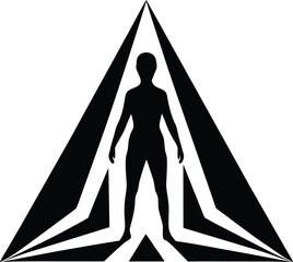 Strong Human Silhouette Standing Inside an Abstract Geometric Pyramid Shape Symbolizing Growth and Progress