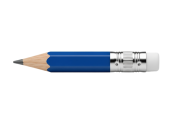 pristine, royal blue hexagonal wooden pencil in an extreme macro close-up, freshly sharpened, isolated on a transparent background with soft studio lighting, concept for commercial school supplies