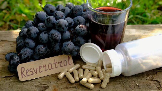Resveratrol supplements and homeopathy. Selective focus.