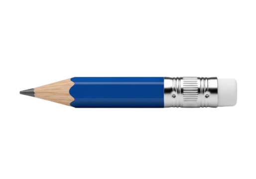 pristine, royal blue hexagonal wooden pencil in an extreme macro close-up, freshly sharpened, isolated on a transparent background with soft studio lighting, concept for commercial school supplies - Powered by Adobe