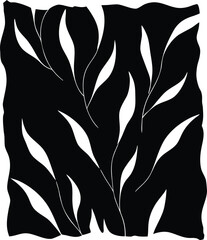 Stylish black canvas adorned with graceful upward curving white botanical leaf outlines