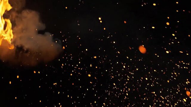 Dynamic display of fire and sparks against a dark, contrasting background.