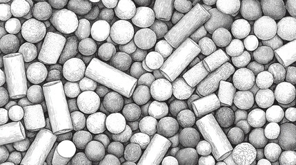 Confectionery Chaos: A monochromatic display of artistic candy, capturing the textures and forms in a captivating illustration, a playful assortment of sugary treats.