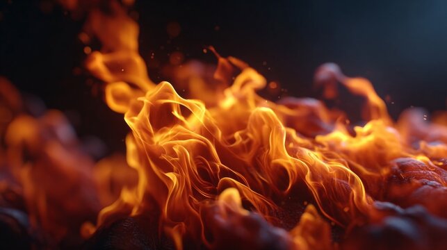 Fiery flames burning intensely, showcasing their vibrant colors and dynamic movement