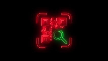 Neon line QR code animated lineal symbol icon. Scanning QR code symbol. Glowing neon qr code scan animation. laser beam qr code scanner on black background - Powered by Adobe