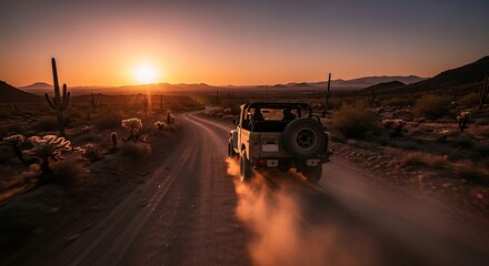 Fototapeta premium Desert Adventure - Off-Roading into the Sunsets Embrace.