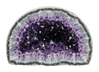 Amethyst geode crystal display nature museum gemstone collection isolated on transparent background