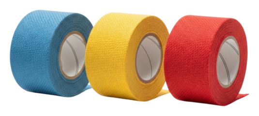 Colorful adhesive tape rolls for crafting product isolated on transparent background