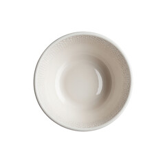 Overhead view of a round, shallow, cream-colored bowl with a subtle embossed pattern