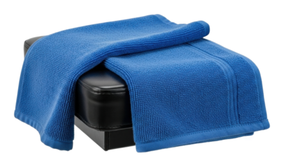 Preparing for relaxation blue blanket on black chair isolated on transparent background