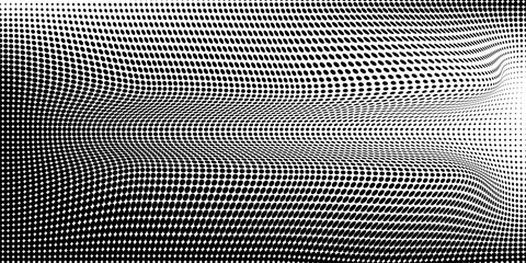 Abstract gradient halftone wave dotted textured pattern. Retro comic pop art backdrop with halftone dots design. Vintage backdrop for comic superhero text, speech bubble, message. Vector ilustration © Dion