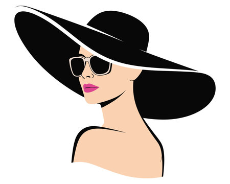 Stylish woman wearing a large black hat and sunglasses