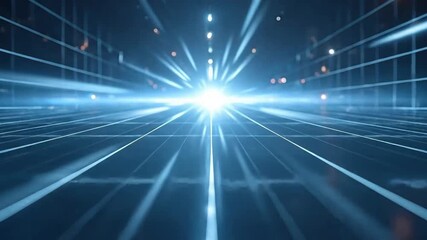 Abstract blue grid background with perspective, creating a futuristic and technological atmosphere.