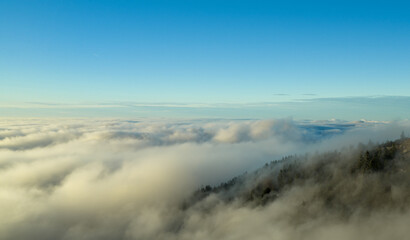 Beautiful Sunset with Purple Tint , Aerial Shot Above Clouds