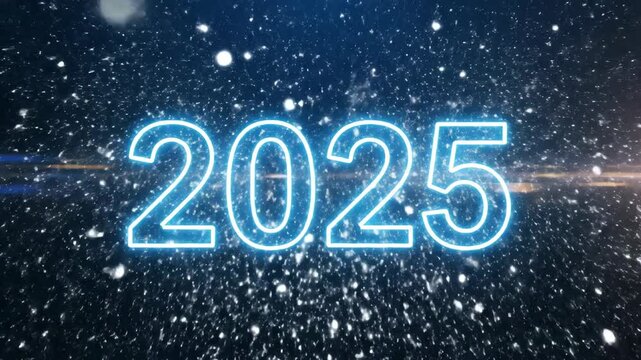 Digital 2025 numerals with abstract blue glowing particle effects