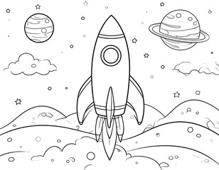 Rocket Ship Coloring Page for Kids - Space Adventure.