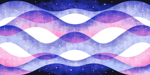 Vibrant purple pink blue abstract wave pattern with swirling curves and starry celestial background