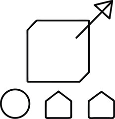 Simple geometric shapes including a square circle triangle and arrow design