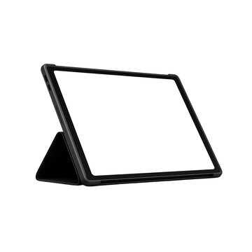 Tablet Computer in Black Case with Stand Dark Screen isolated on a transparent background