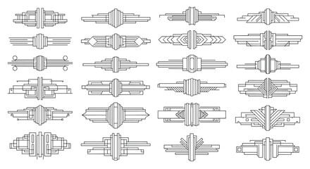 Collection of elegant Art Deco style dividers and ornamental lines in black for sophisticated graphic design and page decoration.