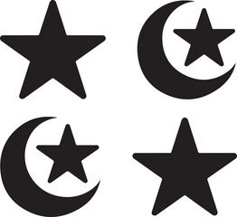 Simple islamic symbols stars and crescent moons in a minimalistic style