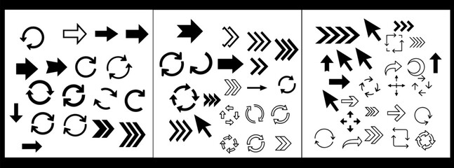 Collection of various black arrows and pointers on white background