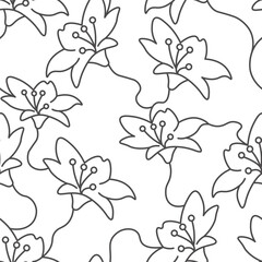 Seamless pattern with lily flower in doodle style in vector.Element for decoration design print background backdrop wrapping wallpaper banner textile